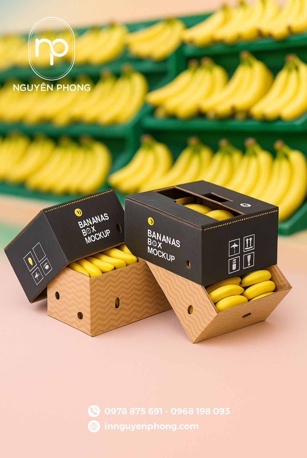 Mẫu hộp carton dạng âm dương đựng chuối